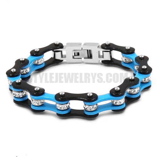 Bling Motorcycle Bracelet Stainless Steel Jewelry Fashion Black and Blue Bicycle Chain Motor Bracelet SJB0314 - Click Image to Close
